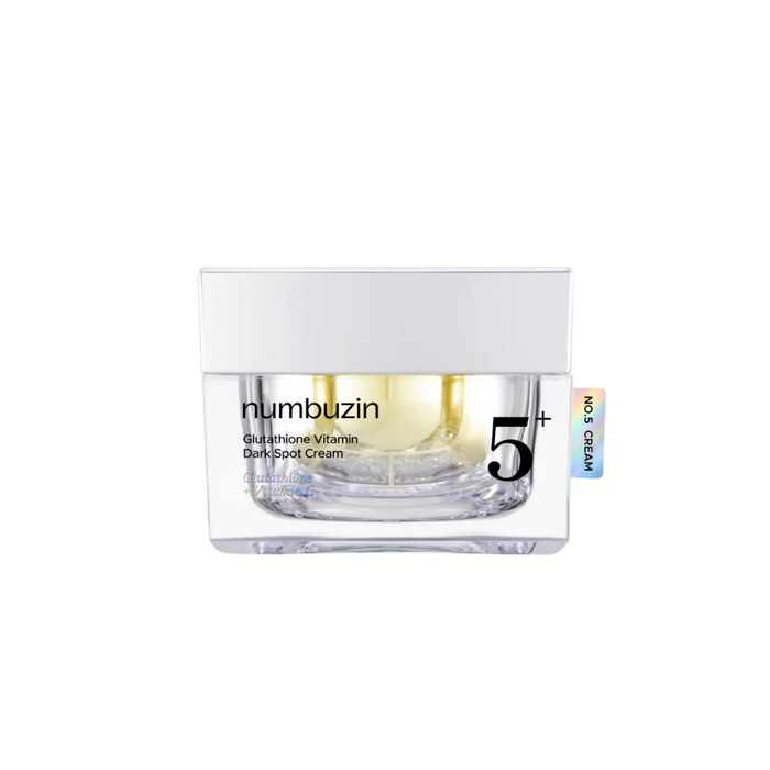 NUMBUZIN No. 5+ Vitamin Glutathione Dark Spot Laser Cream is a lightweight brightening cream designed to target dark spots and improve uneven skin tone. Enriched with Glutathione, L-Cysteine, and Niacinamide, it helps visibly fade discoloration while promoting a more radiant complexion. With added Panthenol, Ceramide NP, and Beta-Sitosterol, it supports the skin barrier and provides lasting hydration. The nourishing formula helps smooth and strengthen the skin, leaving it balanced, brighter, and