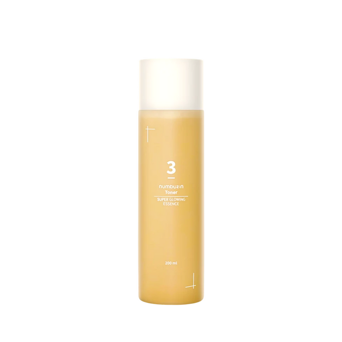 NUMBUZIN No.3 Super Glowing Essence Toner is a radiance-boosting toner powered by Niacinamide and a rich blend of fermented extracts including Rice, Soybean, Ginseng, and Grape. Packed with over 50 ferment complexes, it deeply hydrates, strengthens the skin barrier, and smooths texture for a brighter, more luminous complexion. With its lightweight essence texture, it absorbs quickly and preps skin to maximize the benefits of your skincare routine.