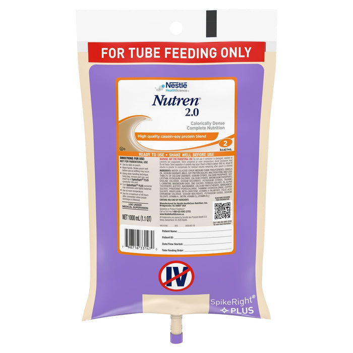 Nutren 2.0 Tube Feeding Formula, Unflavored, 1000 mL - 00798716441469-Single - LL Medico