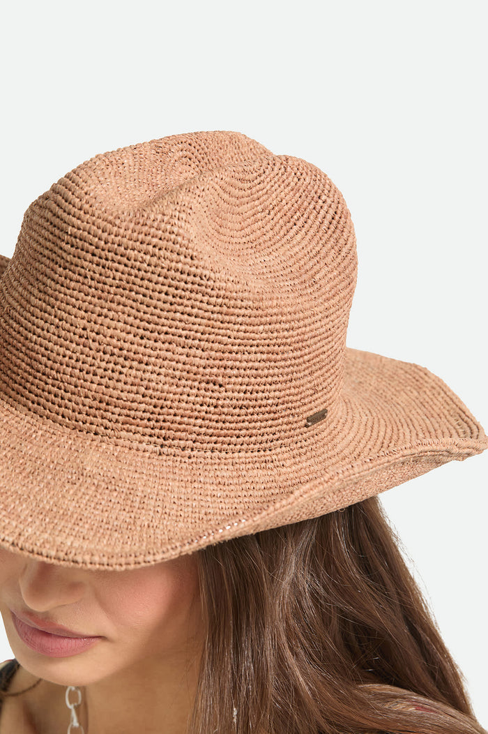 Women's Odessa Straw Packable Cowboy Hat in the color Italian Clay - Additional Fit image