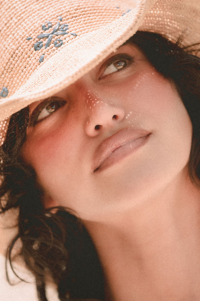 Women's Odessa Straw Packable Cowboy Hat in the color Tan/Sunrise Blue - Women's Lifestyle image