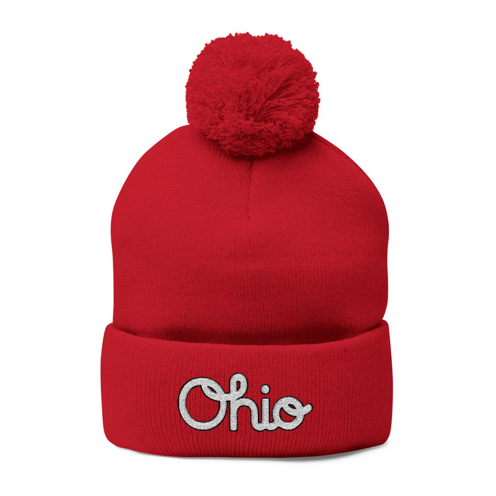 Ohio Embroidered Pom-Pom Knit Cap