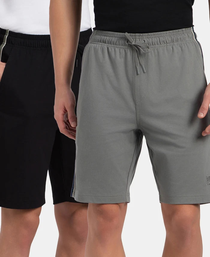Pack of 2 Super Combed Cotton Rich Regular Fit Shorts with Side Pockets - Black & Performance Grey