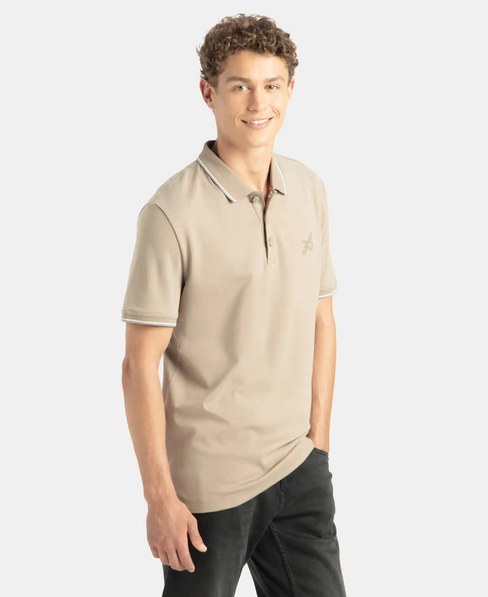 Pack of 2 Super Combed Cotton Rich Solid Half Sleeve Polo T-Shirt - Desert Taupe & Iceberg Green