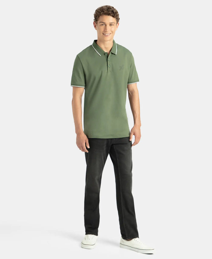 Pack of 2 Super Combed Cotton Rich Solid Half Sleeve Polo T-Shirt - Desert Taupe & Iceberg Green
