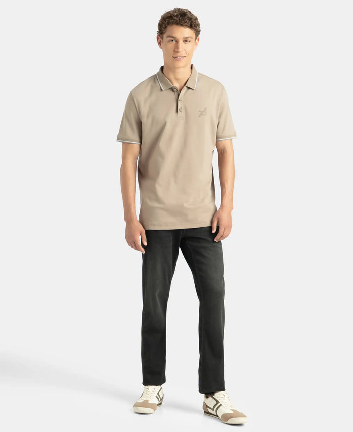 Pack of 2 Super Combed Cotton Rich Solid Half Sleeve Polo T-Shirt - Desert Taupe & Iceberg Green