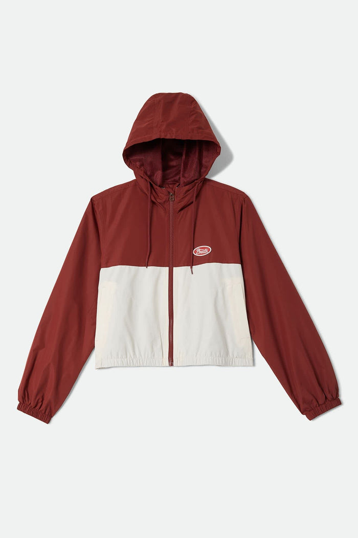 Women's Parsons Lightweight Hooded Windbreaker in the color Dark Brick/Whitecap - Front Product View