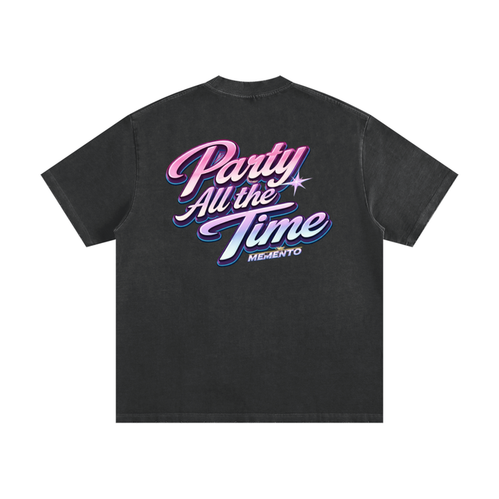 Party All the Time Heavyweight Vintage Washed Frayed T-Shirt - Memento Mori Clothing