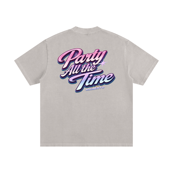 Party All the Time Heavyweight Vintage Washed Frayed T-Shirt - Memento Mori Clothing