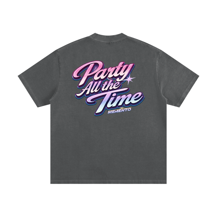Party All the Time Heavyweight Vintage Washed Frayed T-Shirt - Memento Mori Clothing