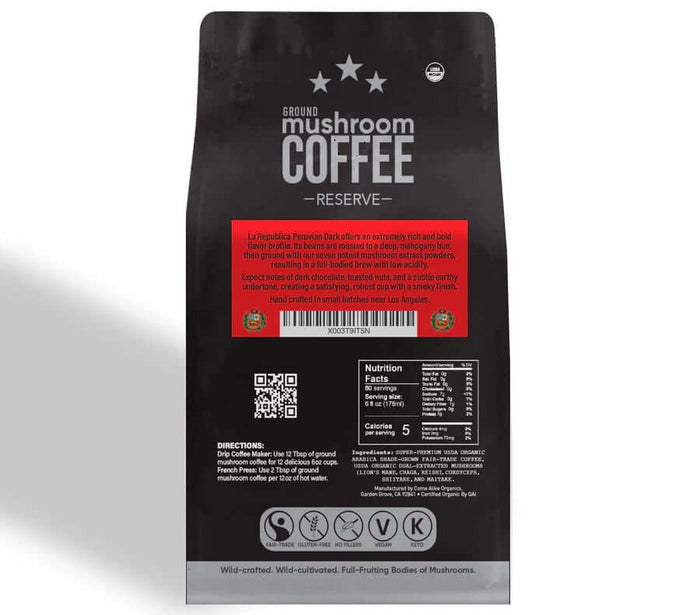 Peruvian Dark Ground RESERVE Mushroom Coffee - La Republica