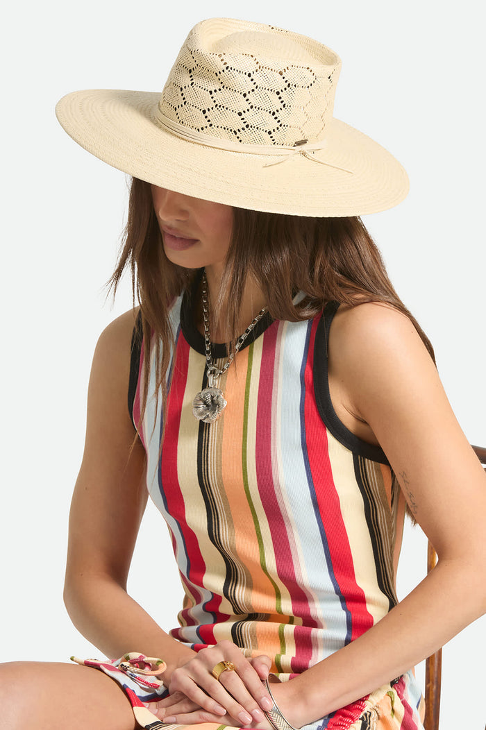 Women's Porto Straw Fedora in the color Natural - Women's Side View