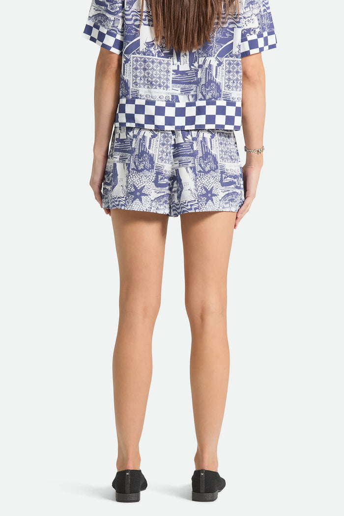 Women's Post Playa E-Waist Short in the color Navy/White Collage - Women's Back View