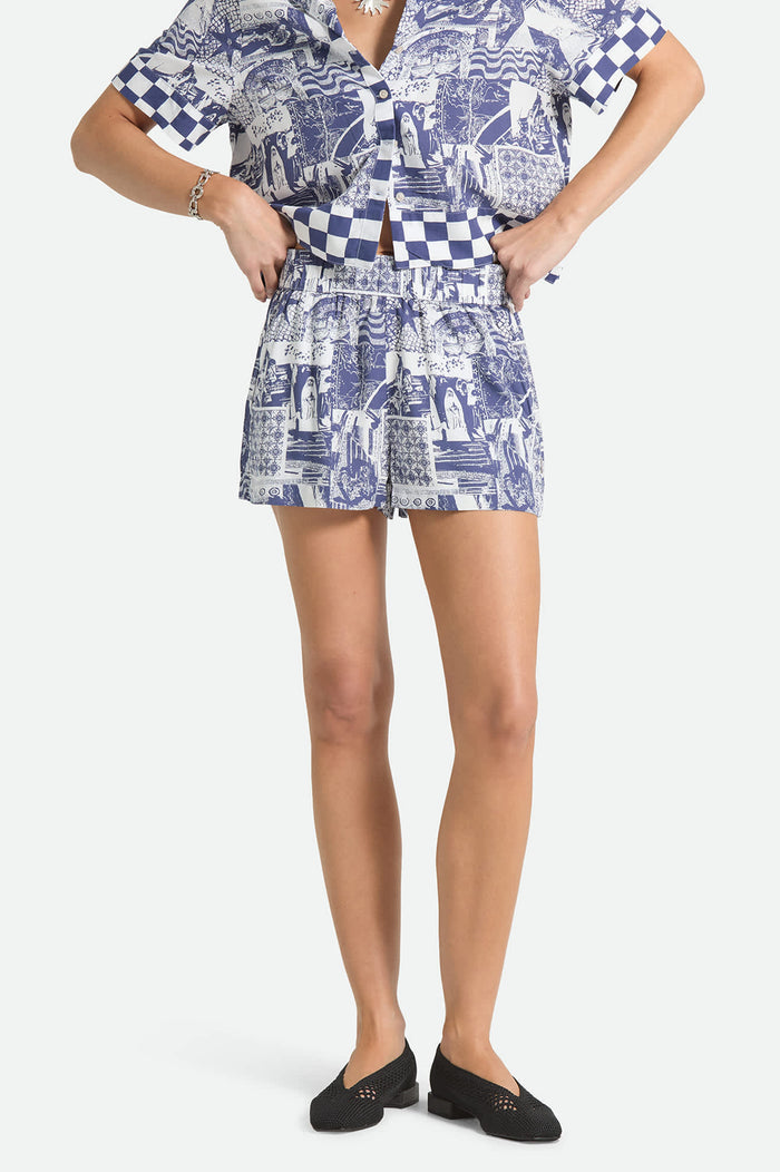 Women's Post Playa E-Waist Short in the color Navy/White Collage - Additional Fit image
