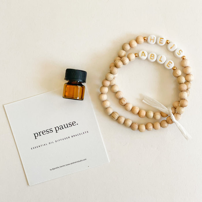 Press Pause "He Is Able" Natural Wood Aromatherapy Bracelet Set