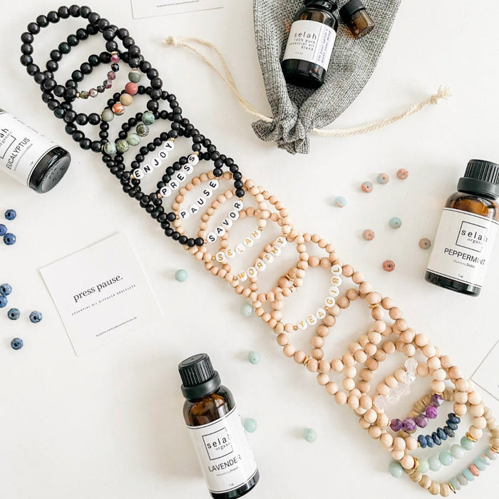 Press Pause "He Is Able" Natural Wood Aromatherapy Bracelet Set