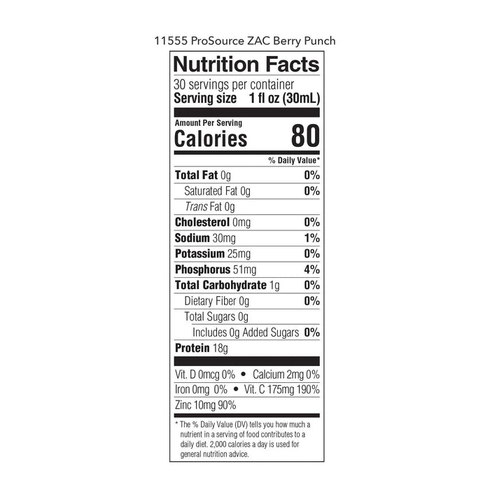 ProSource ZAC Oral Supplement, Berry Punch Flavor, 32 oz Bottle - 11555-Case - LL Medico