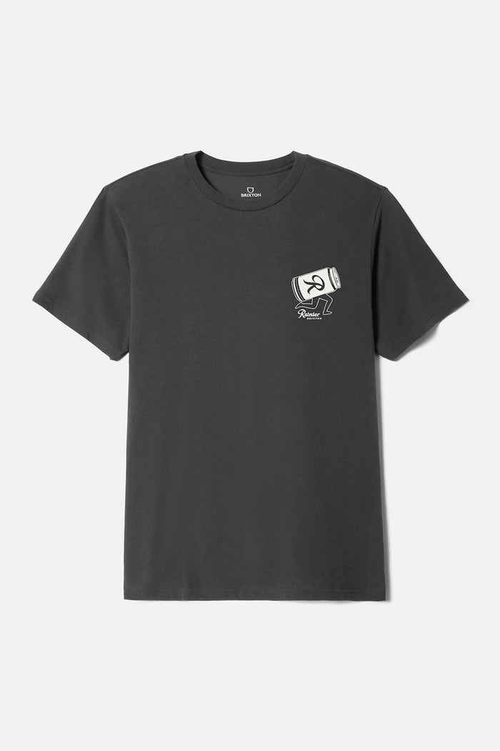 Men's Rainier Beer Run Short Sleeve Standard T-Shirt in the color Black - Front Product View