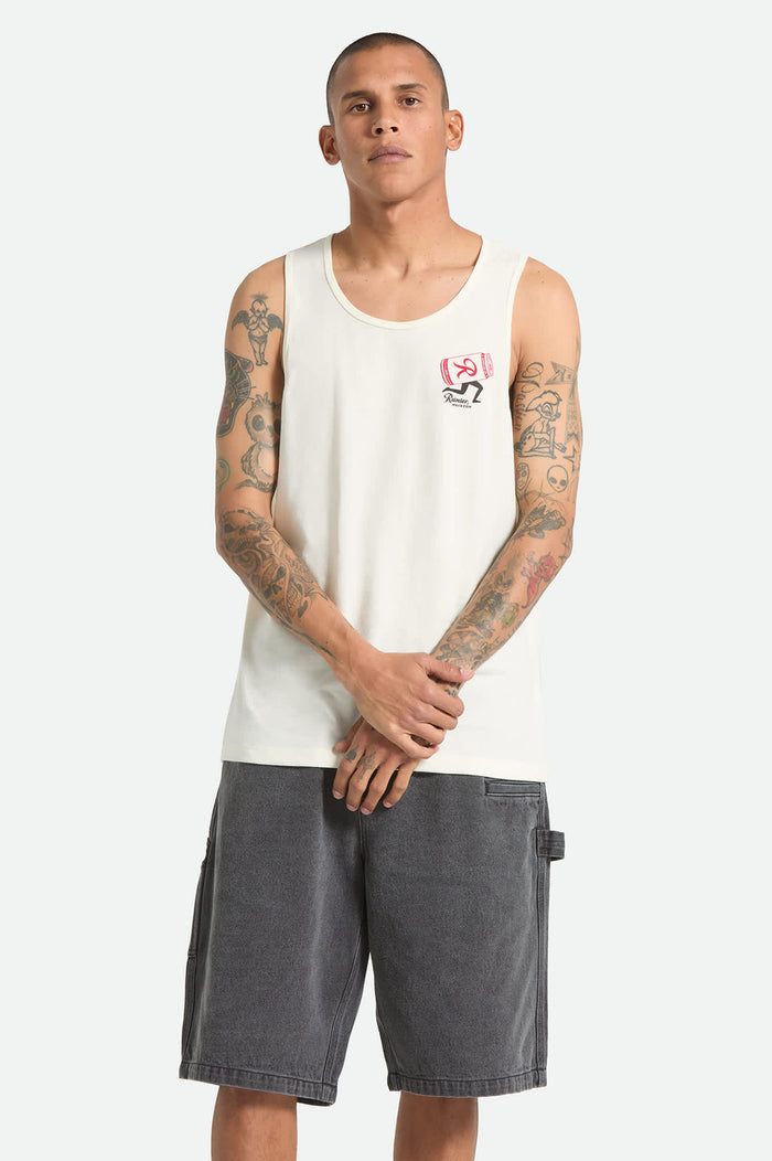 Men's Rainier Beer Run Tank in the color Natural - Men's Front View