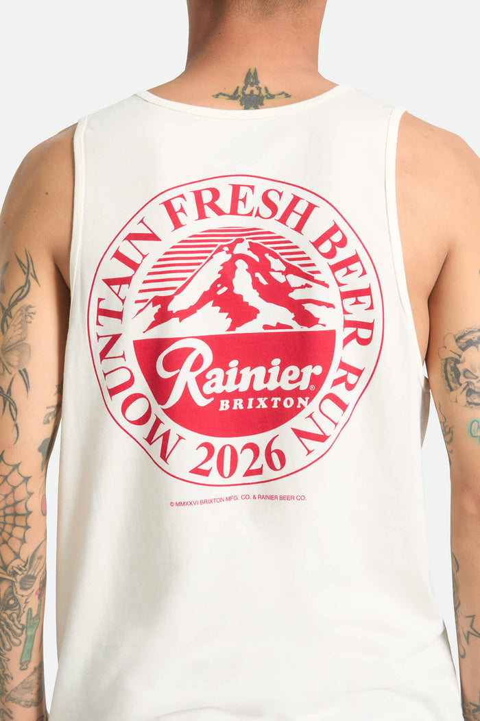 Men's Rainier Beer Run Tank in the color Natural - Additional Fit image