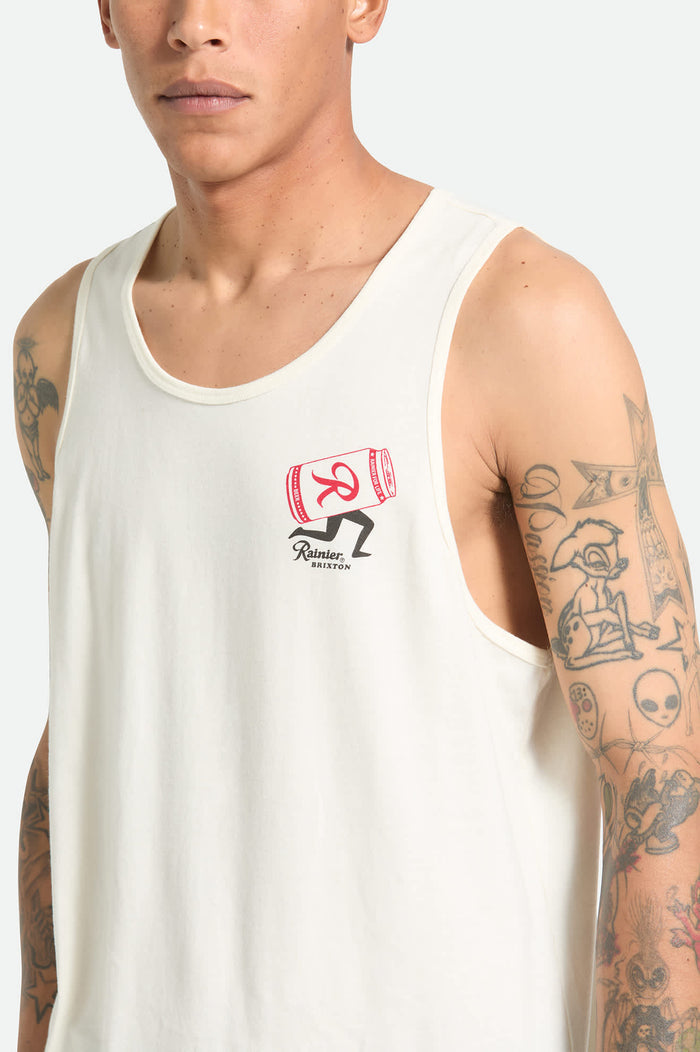 Men's Rainier Beer Run Tank in the color Natural - Additional Fit image