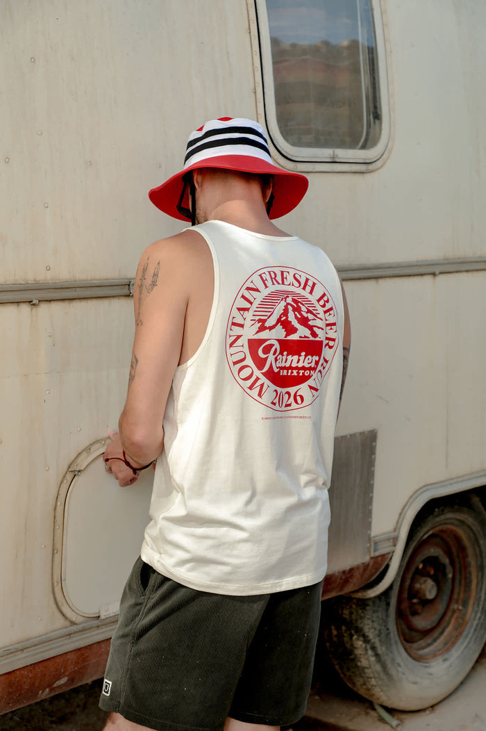 Men's Rainier Beer Run Tank in the color Natural - Men's Lifestyle image