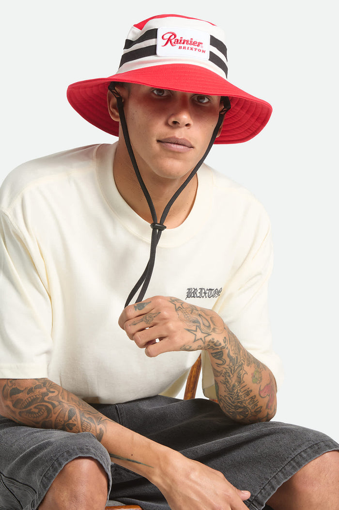 Unisex Rainier X Brixton Boonie in the color Natural/Red - Men's Front View