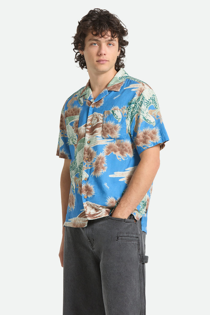 Men's Rainier X Brixton Short Sleeve Shirt in the color Blue Sky - Men's Front View