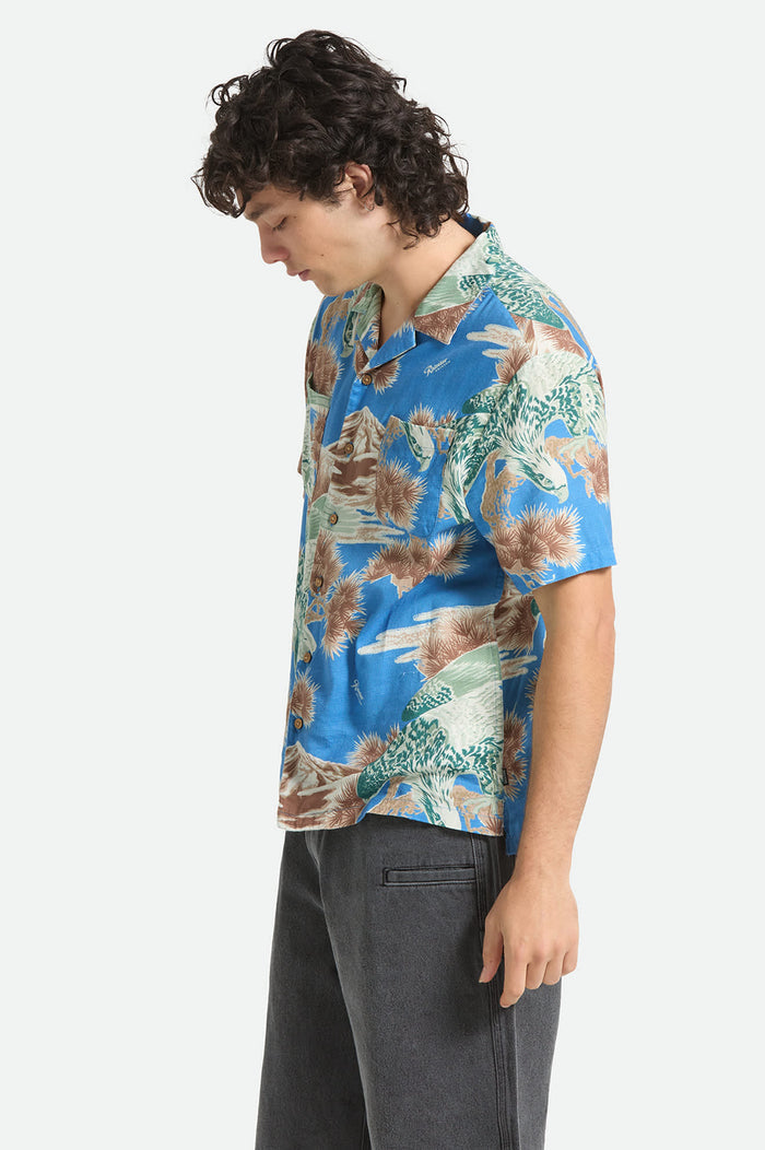 Men's Rainier X Brixton Short Sleeve Shirt in the color Blue Sky - Men's Side View