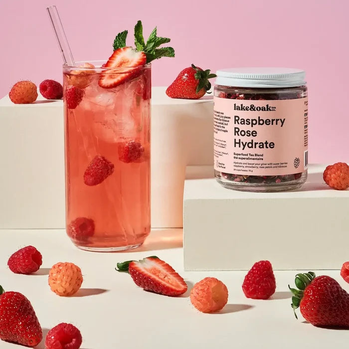 Raspberry Rose Hydrate – Superfood Tea Blend (75g) | Lake & Oak