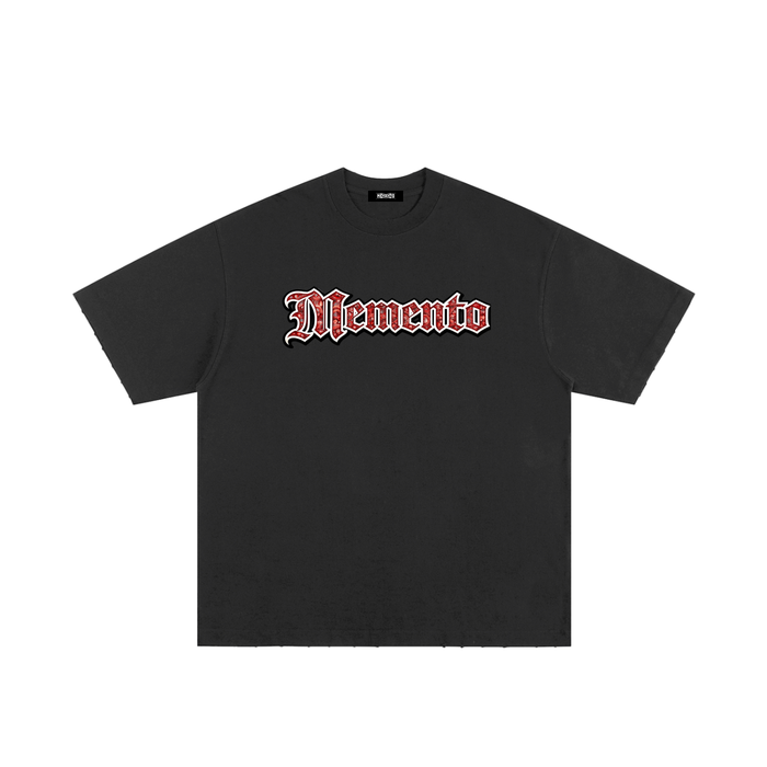 Red Paisley Logo Heavyweight Hand-frayed T-Shirt - Memento Mori Clothing