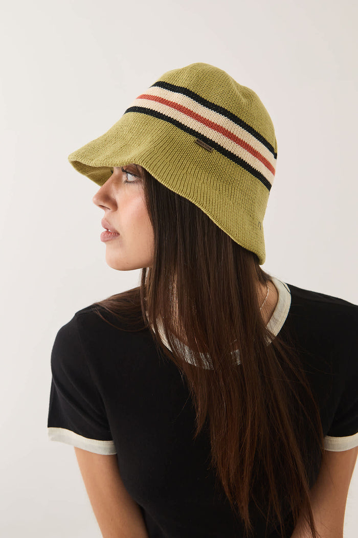 Unisex Redding Knit Packable Hat in the color Green Multi Stripe - Women's Side View