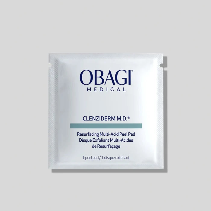 CLENZIDERM M.D. Resurfacing Multi-Acid Peel Pad single sachet (1 peel pad) on grey background