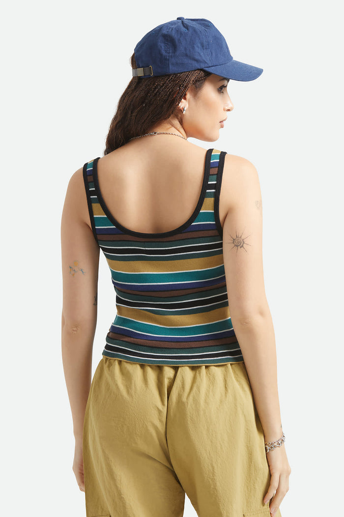 Women's Ringer Organic A-Tank in the color Multi Retro Stripe - Women's Back View