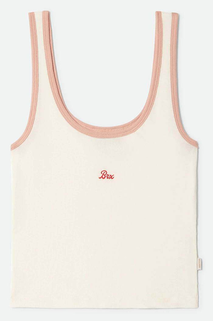 Women's Ringer Organic A-Tank in the color Off White/Silver Pink - Front Product View