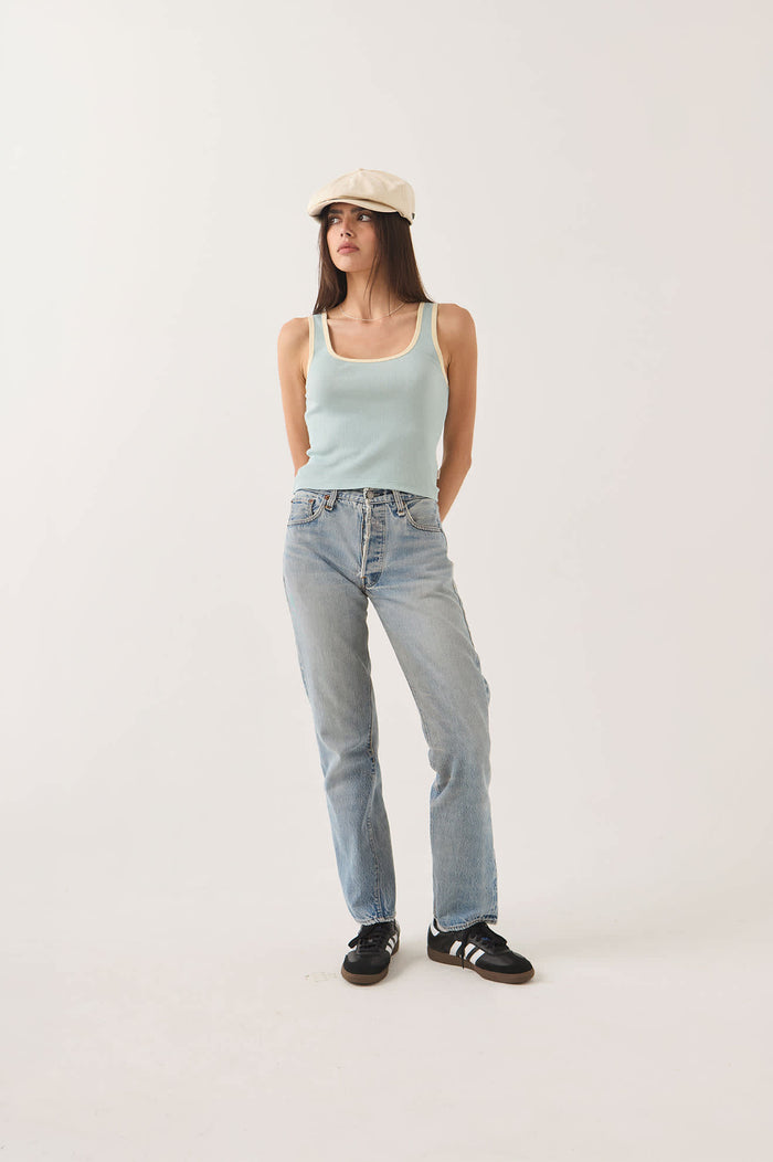 Women's Ringer Organic A-Tank in the color Sea Grass/Waxed Paper - Women's Front View