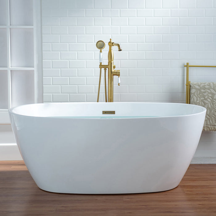 Robinet de baignoire sur pied à poignée unique (ensemble de douchette à main) OR BROSSÉ