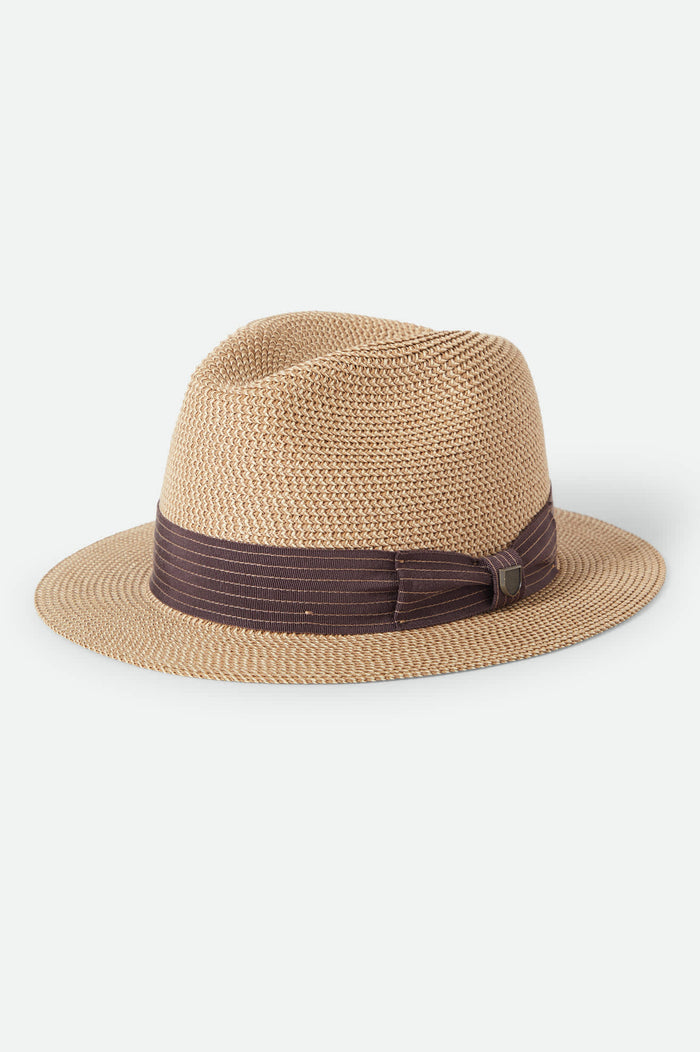 Unisex Roma Straw Packable Fedora in the color Multi Brown/Chocolate - Front Product View