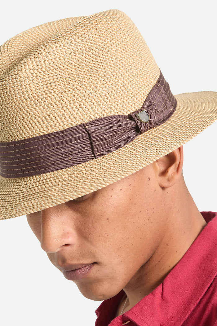 Unisex Roma Straw Packable Fedora in the color Multi Brown/Chocolate - Additional Fit image