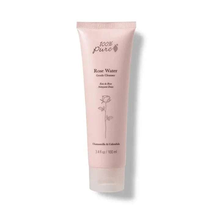 Rose Water Gentle Cleanser 100ml tube for sensitive skin, infused with natural rose extract, 100% pure formula.