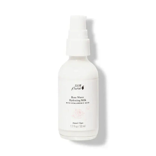 Rose Water Hydrating Milk 50ml bottle featuring a spray nozzle, ideal lightweight facial moisturizer for hydration.