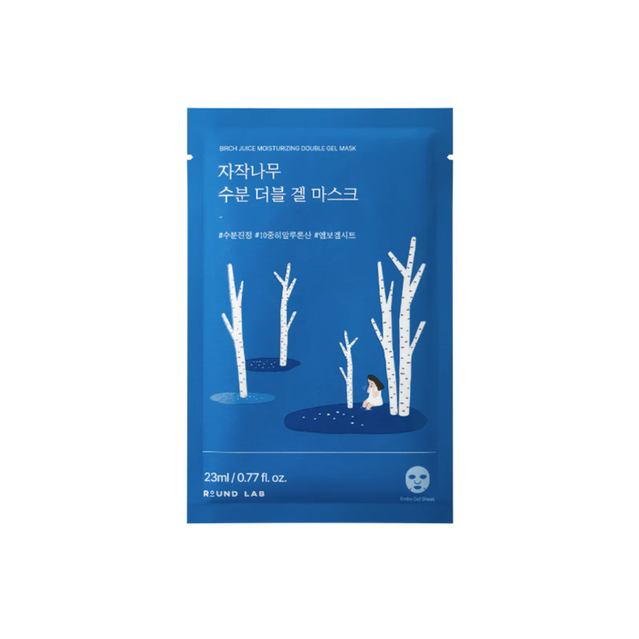 ROUND LAB Birch Juice Moisturizing Double Gel Mask is a deeply hydrating gel mask designed to replenish moisture and soothe the skin. Infused with Betula Platyphylla Japonica Juice, Glyceryl Glucoside, and 10 types of Hyaluronic Acid, it helps maintain the skin’s water balance while delivering fast-absorbing hydration. Featuring ROUND LAB’s HydroKeep-Barrier™ and Sooding Cooler ingredients, this mask helps protect against moisture loss and calm overheated or irritated skin. The jelly mask textur