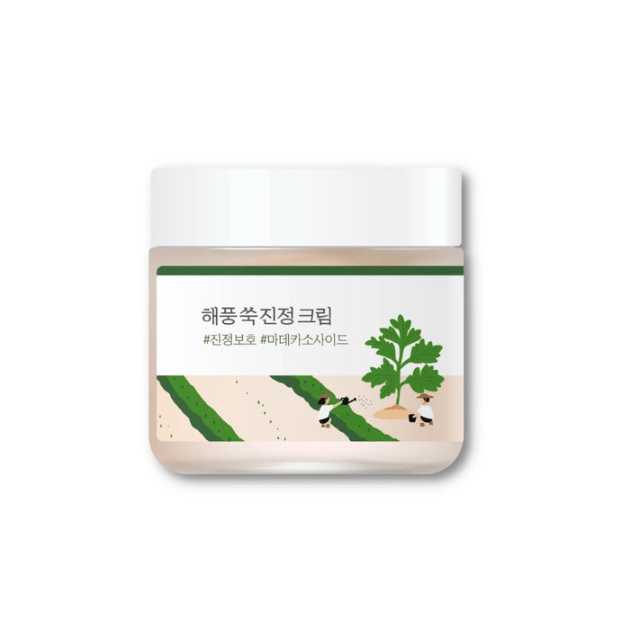 ROUND LAB Mugwort Calming Cream is a soothing and hydrating cream designed to calm sensitive and irritated skin. Formulated with Artemisia Vulgaris Extract (Mugwort) and Centella Asiatica Leaf Extract, this cream helps to reduce redness and inflammation while providing deep hydration. It also contains Madecassoside and Asiaticoside to further soothe and repair the skin barrier. Enriched with Panthenol and Allantoin, it offers additional calming benefits, leaving the skin soft, balanced, and comf
