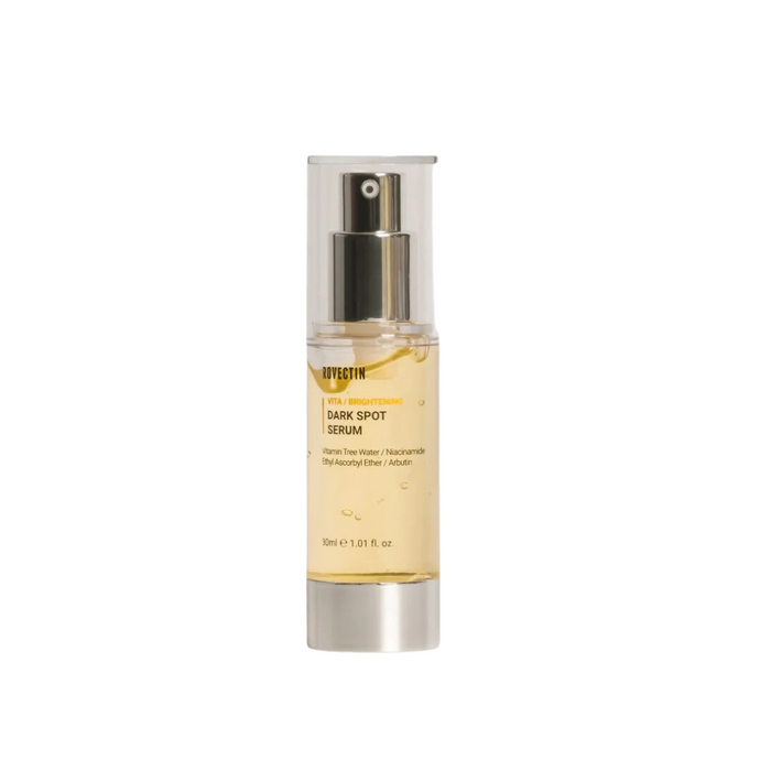 ROVECTIN Vita Dark Spot Serum is designed to target and diminish the appearance of dark spots and hyperpigmentation. Enriched with a high concentration of Hippophae Rhamnoides (Sea Buckthorn) Water and fruit extracts, this serum provides potent antioxidant benefits. It also contains Niacinamide and Arbutin to brighten skin tone, and Vitamin C to further help reduce discoloration. With additional soothing extracts such as Turmeric and Neem, it calms the skin while effectively hydrating with Sodiu