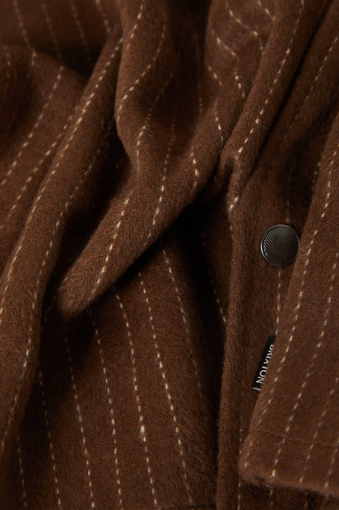 Men's Selden Soft Brushed Flannel in the color Pinecone Brown Pinestripe - Additional Laydown image