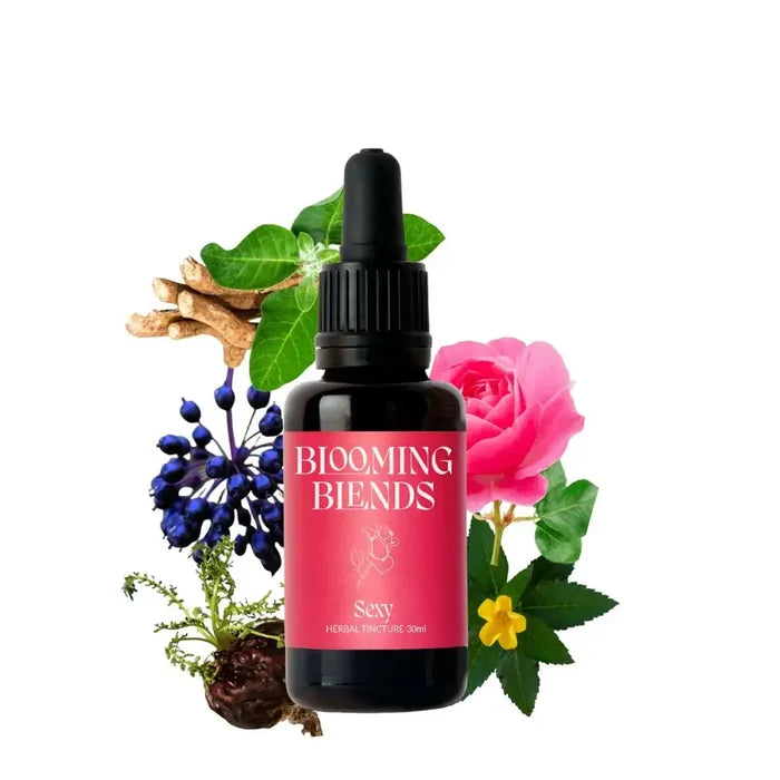 30ml Sexy Herbal Tincture by Blooming Blends, an alcohol-free herbal tincture for sensual confidence and vitality.