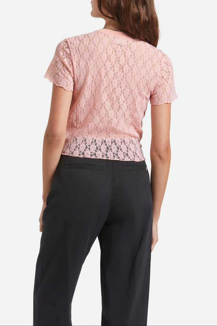 Sheer Slim Lace S/S Top - Mellow Rose