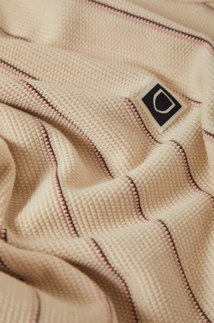 Men's Parsons Stripped Pique Boxy T-Shirt in the color Whitecap/Sea Foam/Pinecone Brown - Additional Laydown image