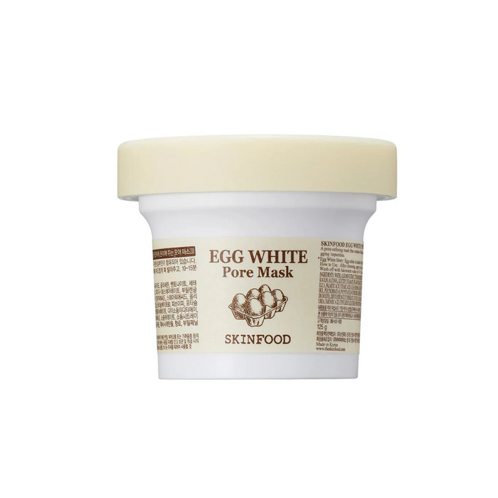 SKINFOOD Egg White Pore Mask is a purifying wash-off mask designed to minimize the appearance of pores and refine skin texture. Enriched with Egg White Extract, it helps control excess oil, remove impurities, and tighten pores for a smoother complexion. Infused with Rice Bran Water and Sodium Hyaluronate, it also hydrates and nourishes the skin, preventing dryness. The creamy texture spreads easily and rinses off cleanly, leaving your skin feeling refreshed, soft, and visibly refined. Perfect fo