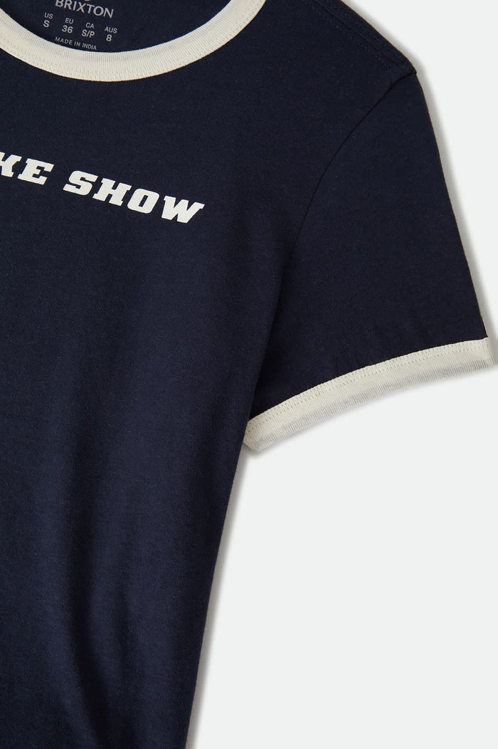 Women's Smoke Show Baby T-Shirt in the color Washed Navy/Whitecap - Additional Laydown image